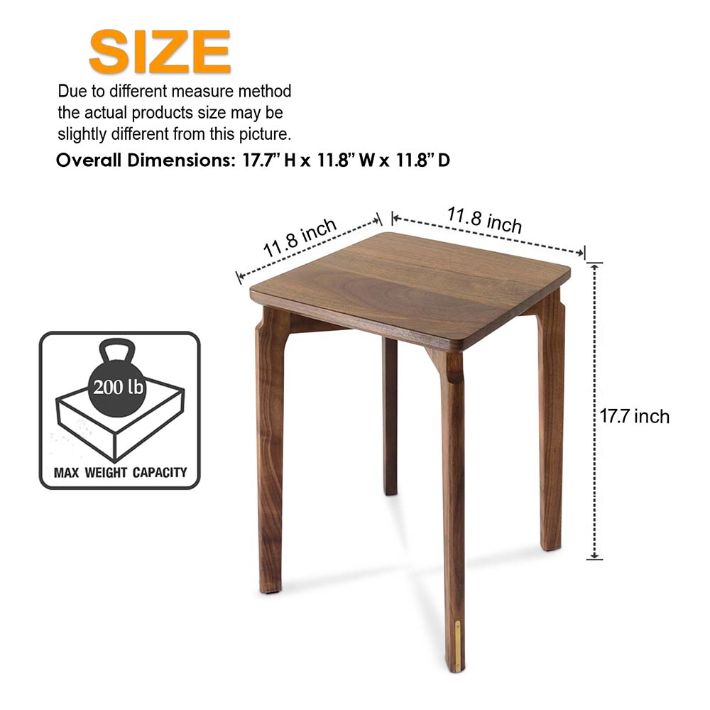 BOGAOJC 18 Inch Modern Style Black Walnut Wooden Stools Backless Chairs Stacking for Living Room, Dining Room, Bedroom, Set of 1, Walnut