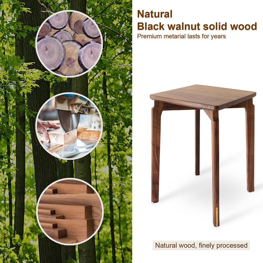 BOGAOJC 18 Inch Modern Style Black Walnut Wooden Stools Backless Chairs Stacking for Living Room, Dining Room, Bedroom, Set of 1, Walnut