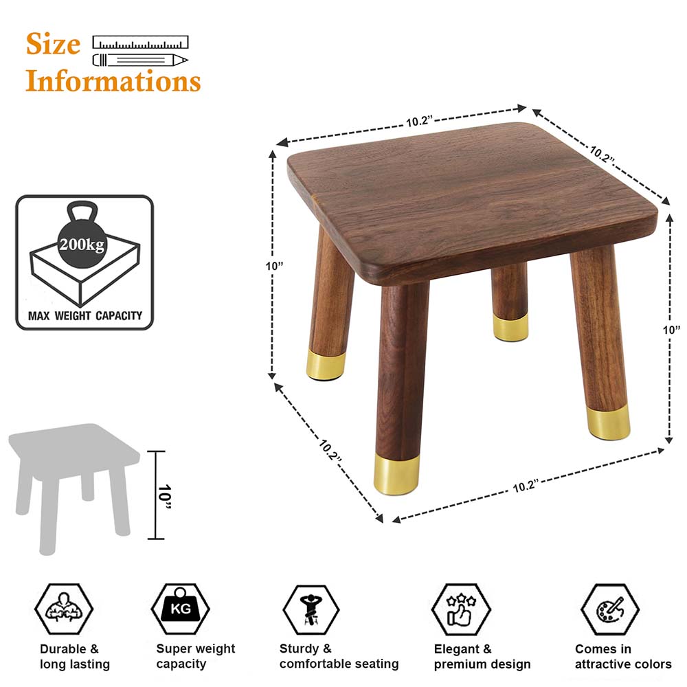 BOGAOJC 10 Inch Set of 2 Small Black Walnut Step Stool for Kids & Adult,Bedroom, Kitchen & Bathroom- Short Stool for Foot Rest, Plant Rack/Stand & Shoe Changing (Round Legs)