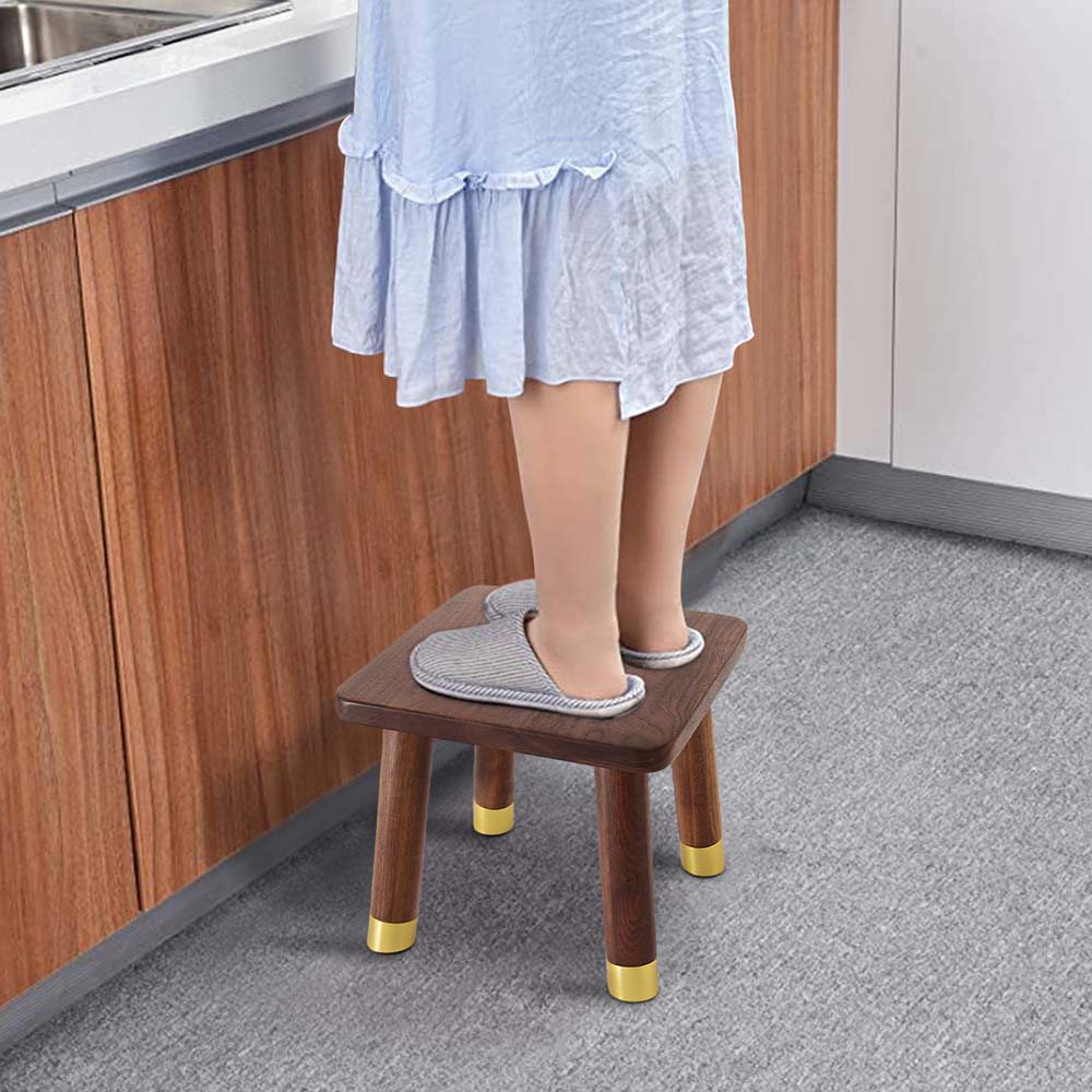 BOGAOJC 10 Inch Set of 2 Small Black Walnut Step Stool for Kids & Adult,Bedroom, Kitchen & Bathroom- Short Stool for Foot Rest, Plant Rack/Stand & Shoe Changing (Round Legs)