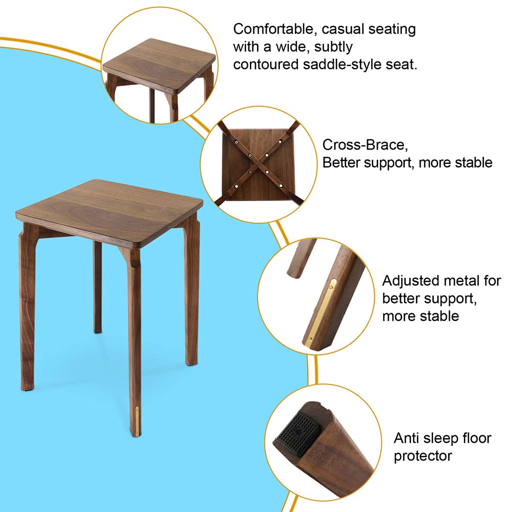 BOGAOJC 18 Inch Modern Style Black Walnut Wooden Stools Backless Chairs Stacking for Living Room, Dining Room, Bedroom, Set of 1, Walnut